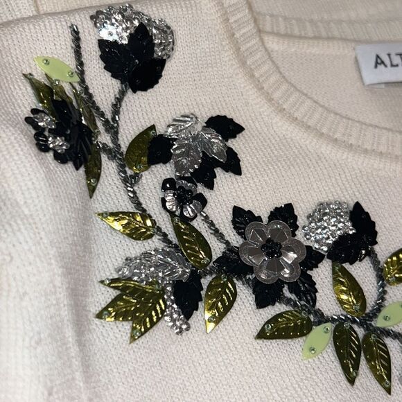 NWT ALTUZARRA Hermione Embroidered Merino Wool Sweater, Off-White XS - Picture 4 of 15